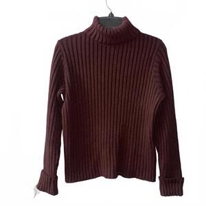 Vintage Ribbed Turtleneck Sweater Womens M Burgundy Y2K Cozy Soft Girl Top Retro